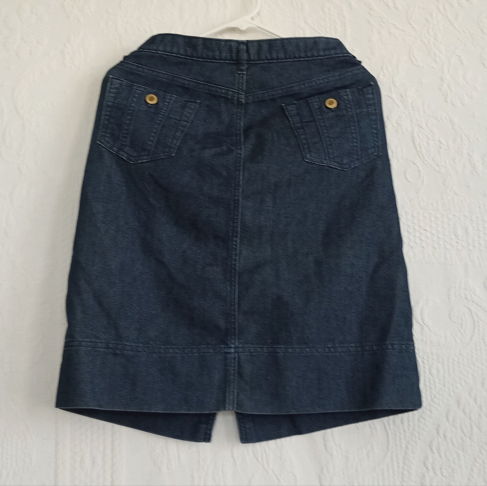 George Denim Midi Skirt gold Chain Accent Knee Length Dark Wash Y2K Pockets 12 - Picture 9 of 11